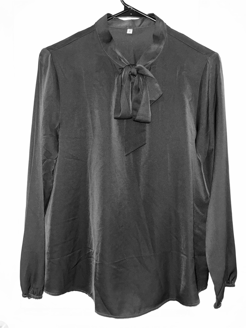 Women’s Satin Tie-Neck Blouse - Black